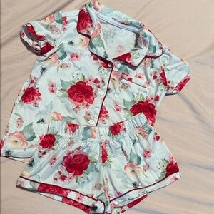 Tahari Floral Pajama Set with Pink and Red Accents